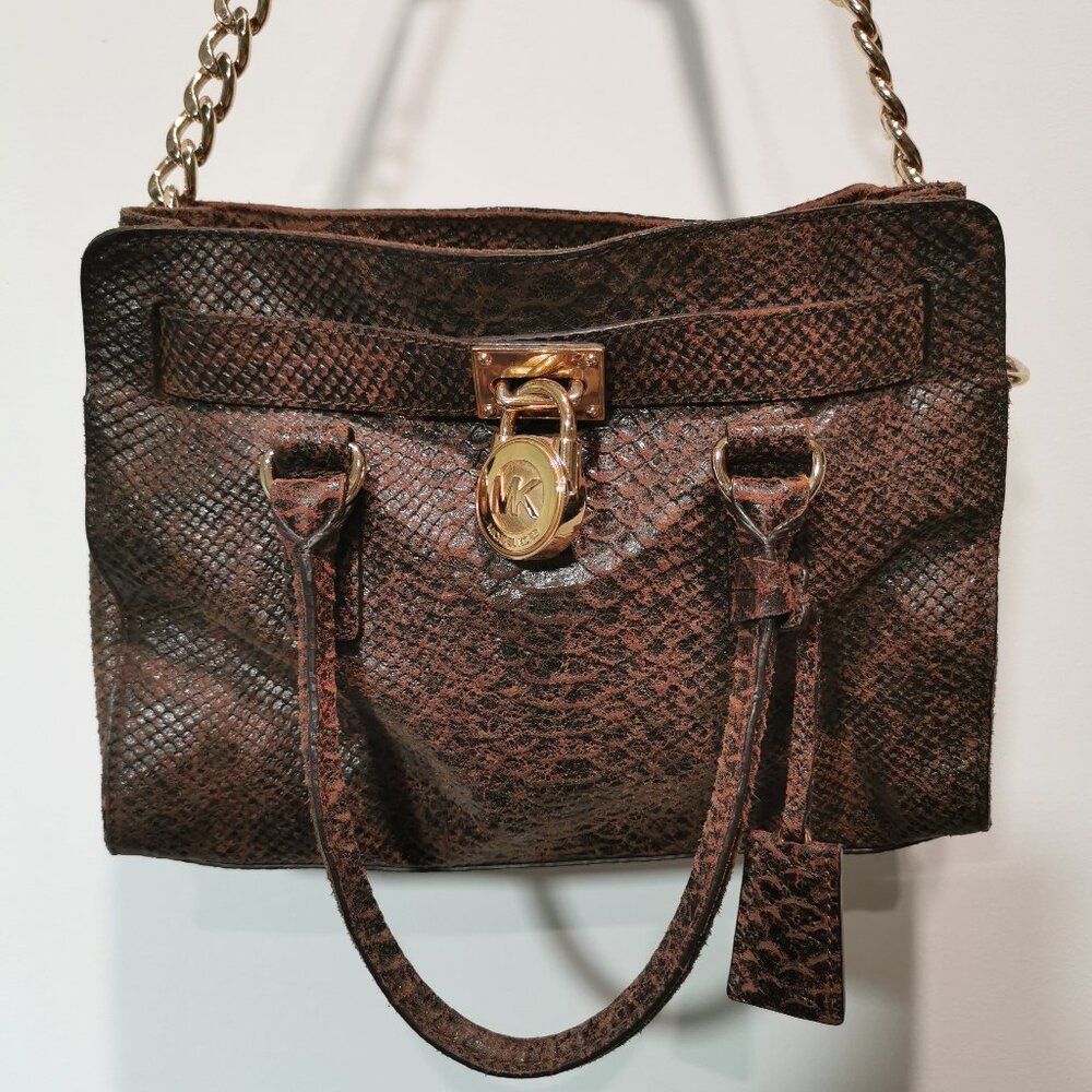 Brown/Gold Suede Croc Embossed Special Edition Satchel/Shoulder Bag #260
